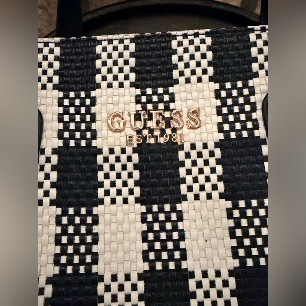 Guess Black And White Checkered Tote - Picture 10 of 10
